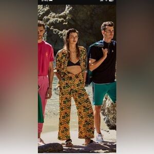 Scotch & Soda Floral Blouse Orange and Green Resort Satin Button Down Luxury